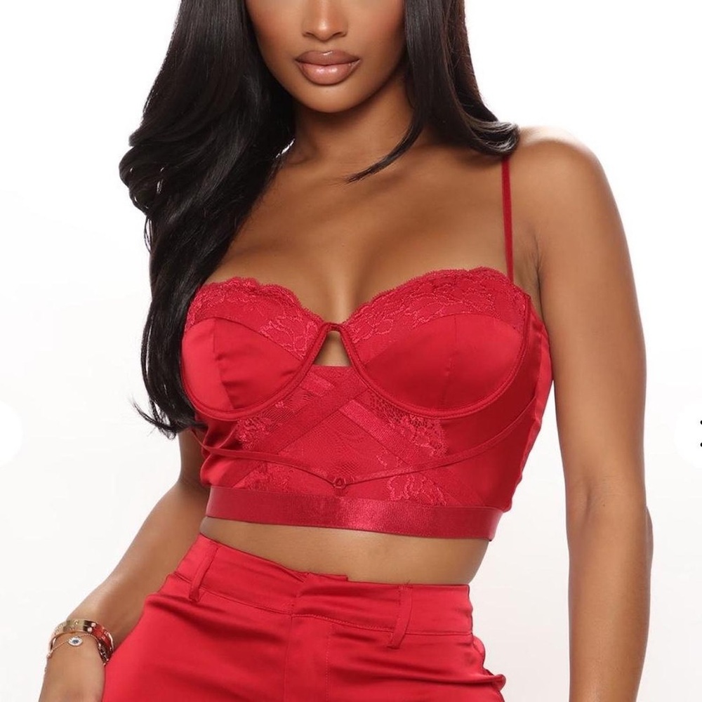 Fashion Nova Red Silky Lace Bustier Crop Tank Top Size Small